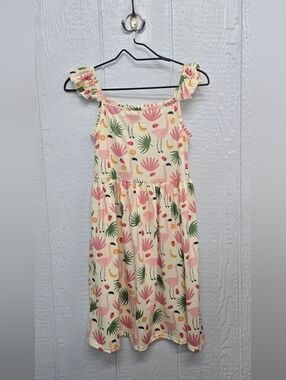 New 10/12 Girls Cream & Pink Flamingo Print Sundress